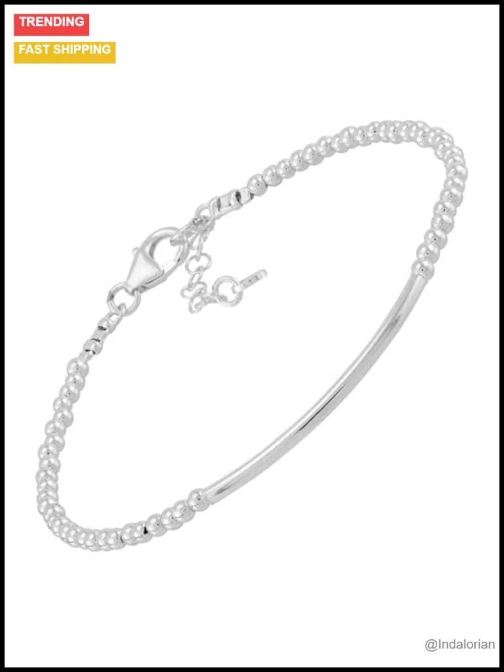 Sterling Silver Hematite Bead Link Bracelet Adjustable 7.5 + 1 in